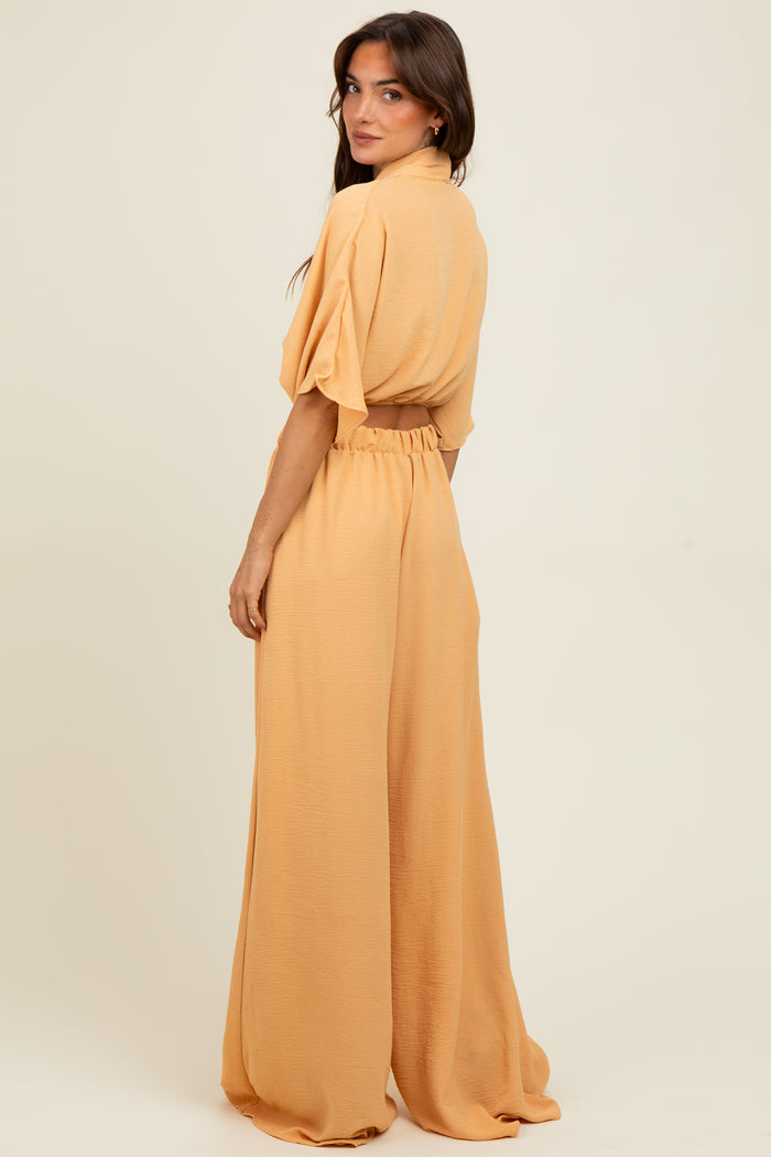 Peach Crop Blouse Wide Leg Pant Set