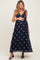 Navy Floral Embroidered V-Neck Maternity Midi Dress