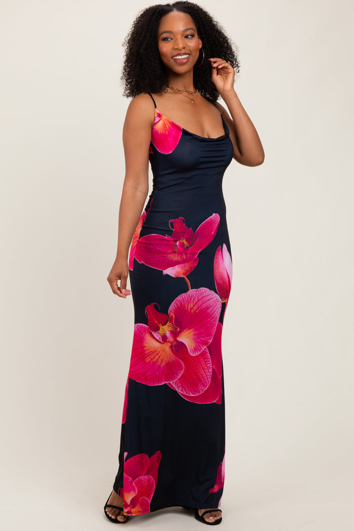 Black Floral Sleeveless Maxi Dress