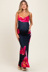 Black Floral Sleeveless Maternity Maxi Dress