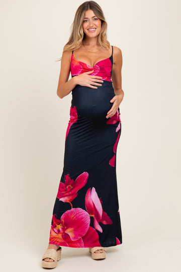 Black Floral Sleeveless Maternity Maxi Dress
