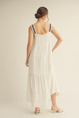 White Bow Tie Accent Tiered Maxi Dress
