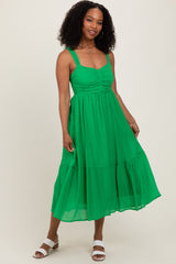 Green Cinched Bust Cutout Midi Dress