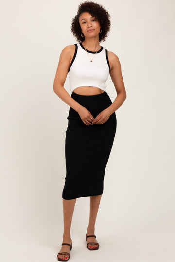 Black Colorblock Sleeveless Cutout Midi Dress