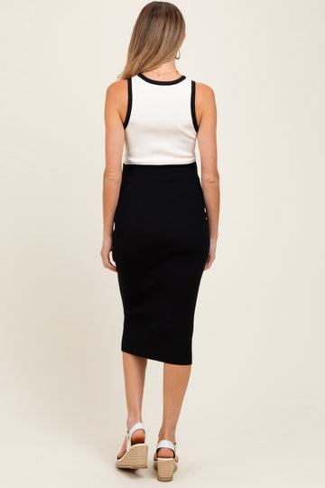 Black Colorblock Sleeveless Cutout Maternity Midi Dress