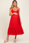 Red Ruffle Accent Sleeveless Maternity Midi Dress