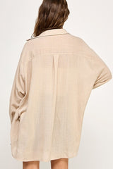Light Beige Lightweight Sheer Button Down Blouse