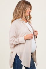 Light Beige Lightweight Sheer Button Down Maternity Blouse