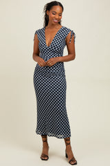 Black Ruched Gingham Shoulder Tie Maternity Maxi Dress
