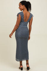 Black Ruched Gingham Shoulder Tie Maxi Dress