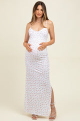 Ivory Spring Floral Print Sleeveless Maternity Dress