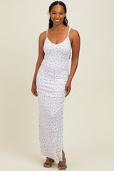 Ivory Spring Floral Print Sleeveless Maternity Dress