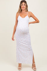 Ivory Spring Floral Print Sleeveless Maternity Dress