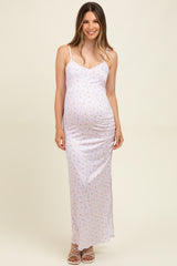 Light Pink Spring Floral Print Sleeveless Maternity Dress