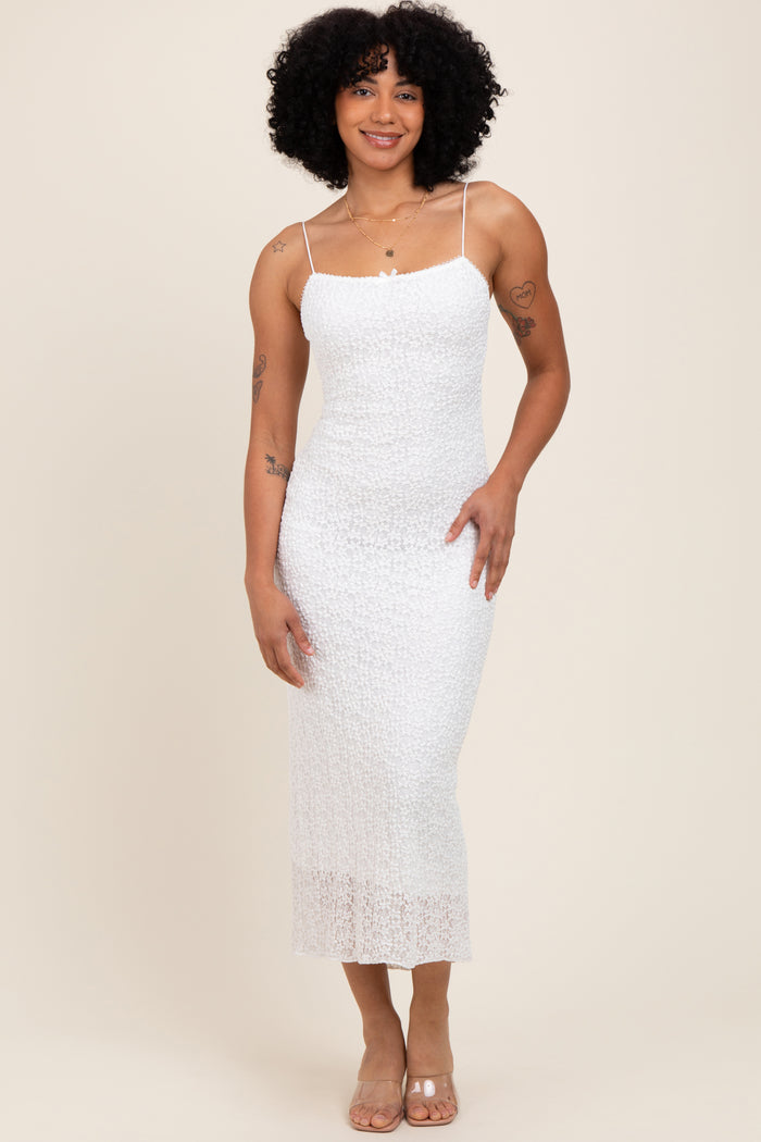 White Lace Fitted Sleeveless Maternity Midi Dress
