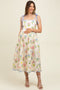 Cream Floral Shoulder Tie Scallop Trim Maternity Midi Dress