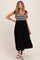 Black Crochet Bodice Shoulder Tie Tiered Maternity Midi Dress