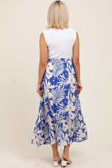 Blue Floral Contrast Top Sash Tie Sleeveless Maternity Midi Dress