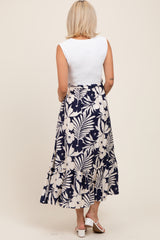 Navy Floral Contrast Top Sash Tie Sleeveless Maternity Midi Dress