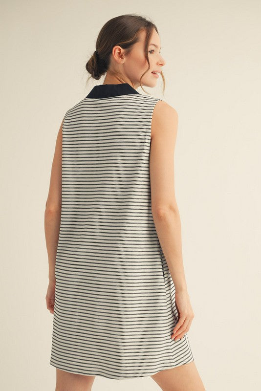 Black Striped Sleeveless Casual Mini Dress