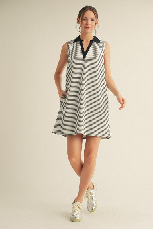 Black Striped Sleeveless Casual Mini Dress