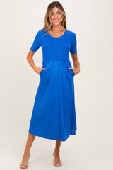 Blue Contrast Knit Top Maternity Midi Dress