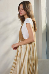 Camel Striped Colorblock Denim Contrast Maxi Dress