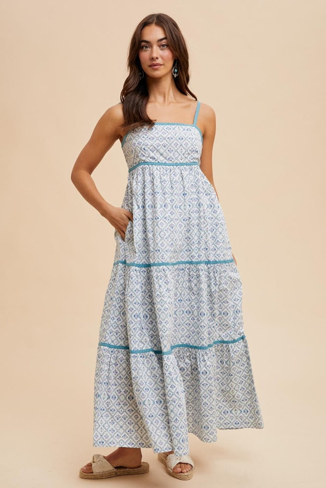Blue Cotton Floral Maxi Dress