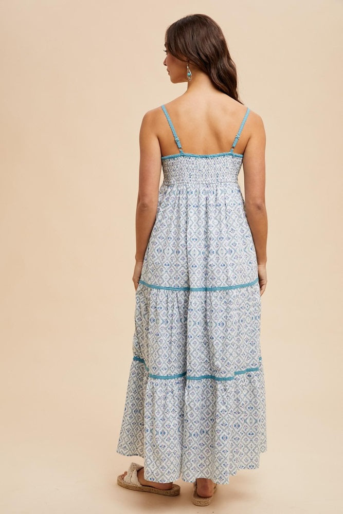 Blue Cotton Floral Maxi Dress