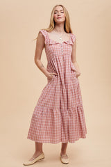 Mauve Cotton Plaid Maxi Dress