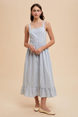 Light Blue Striped Cotton Sleeveless Dress