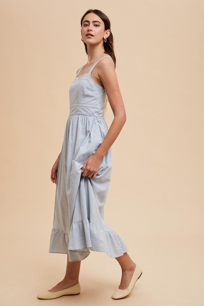 Light Blue Striped Cotton Sleeveless Dress