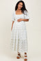 Blue Floral Smocked Ruffle Tiered Maternity Maxi Dress