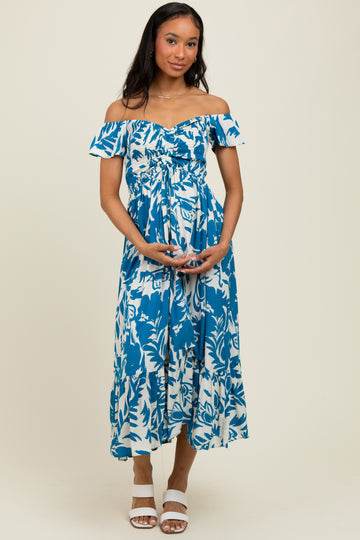 Blue Cream Smocked Top Midi Dress