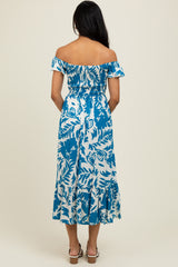 Blue Cream Smocked Top Midi Dress