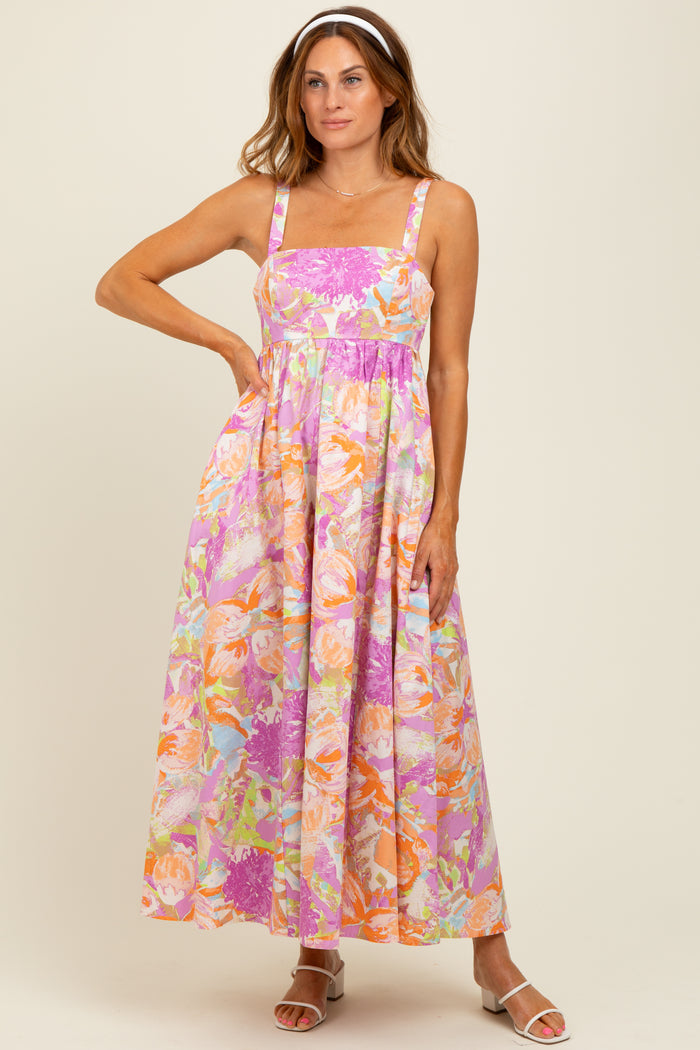 Pink Floral Cutout Tie Back Maternity Maxi Dress