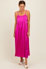 Fuchsia Satin Sleeveless Tie-Back Midi Dress