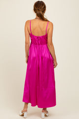 Fuchsia Satin Sleeveless Tie-Back Midi Dress