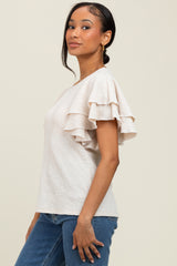 Beige Textured Ruffle Sleeve Top