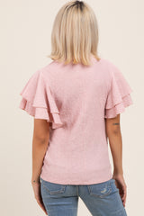 Pink Textured Ruffle Sleeve Maternity Top