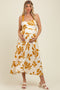 Yellow Leaf Print Tie Back Cutout Maternity Midi Dress