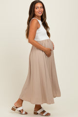 Beige Contrast Knit Top Sleeveless Maternity Midi Dress