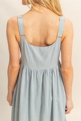 Light Blue Square Neck Fit And Flare Midi Dress