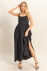 Black Square Neck Fit And Flare Midi Dress