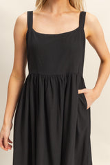 Black Square Neck Fit And Flare Midi Dress