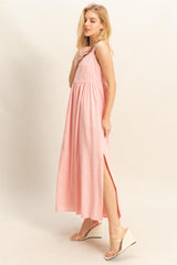 Pink Square Neck Fit And Flare Midi Dress