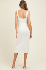 Ivory Wide Ribbed Sweater Knit Maternity Midi Dress