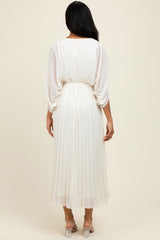 Cream Pleated V Neck Maxi Dress