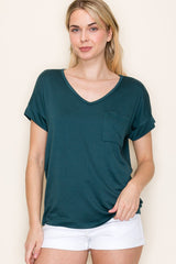 Forest Green V-Neck Front Pocket Maternity Short Sleeve T-Shirt