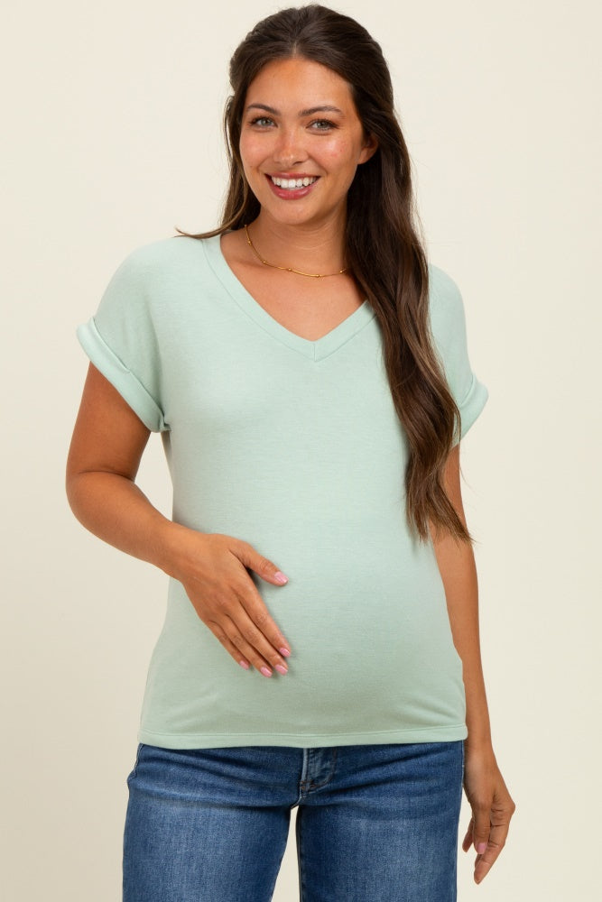 Light Olive Terry Short Sleeve Maternity Top